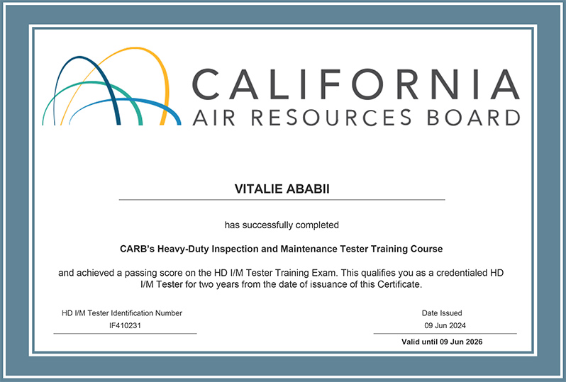 CALIFORNIA AIR RESOURCES BOARD LICENCE