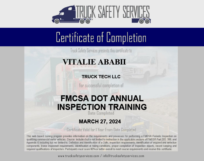FMCSA DOT ANNUAL INSPECTION TRAINING